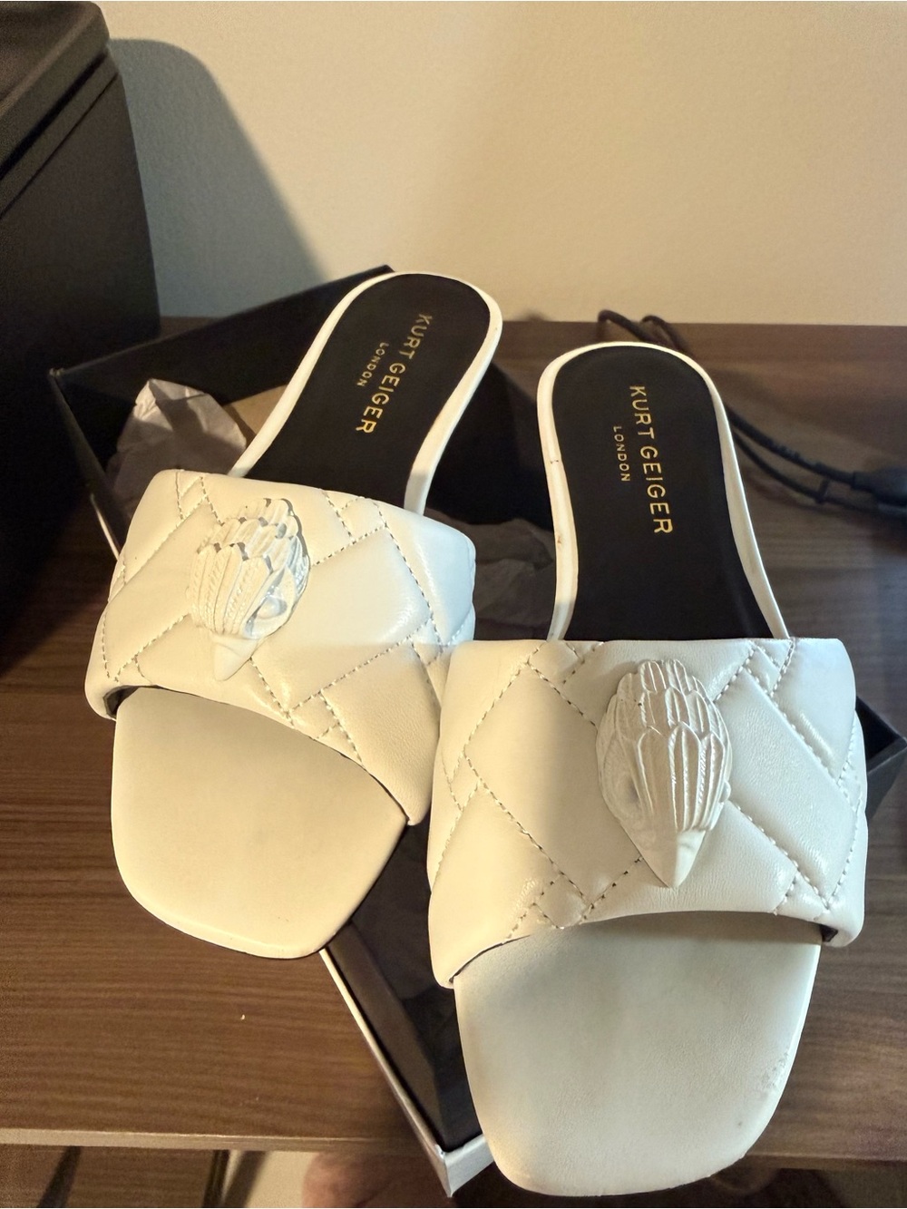 Kurt Geiger White Quilted Slide with signature accent